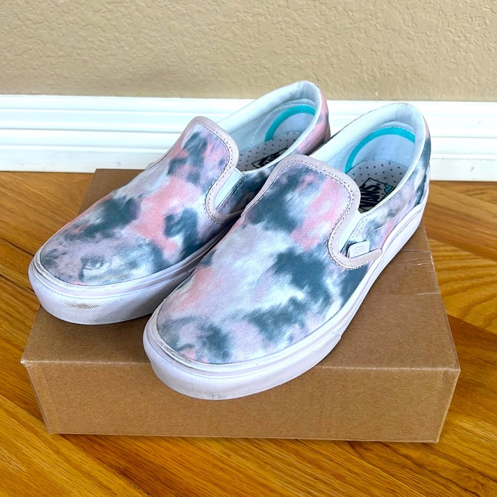 Vans Slip-ons, pale blue and pink tie-dye, excellent condition